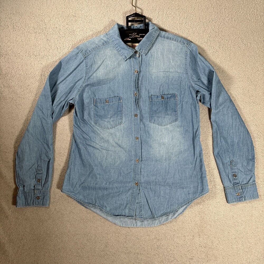 Design By Olivia Button Up Shirt Women’s Size 1XL Denim Like Western Lagenlook